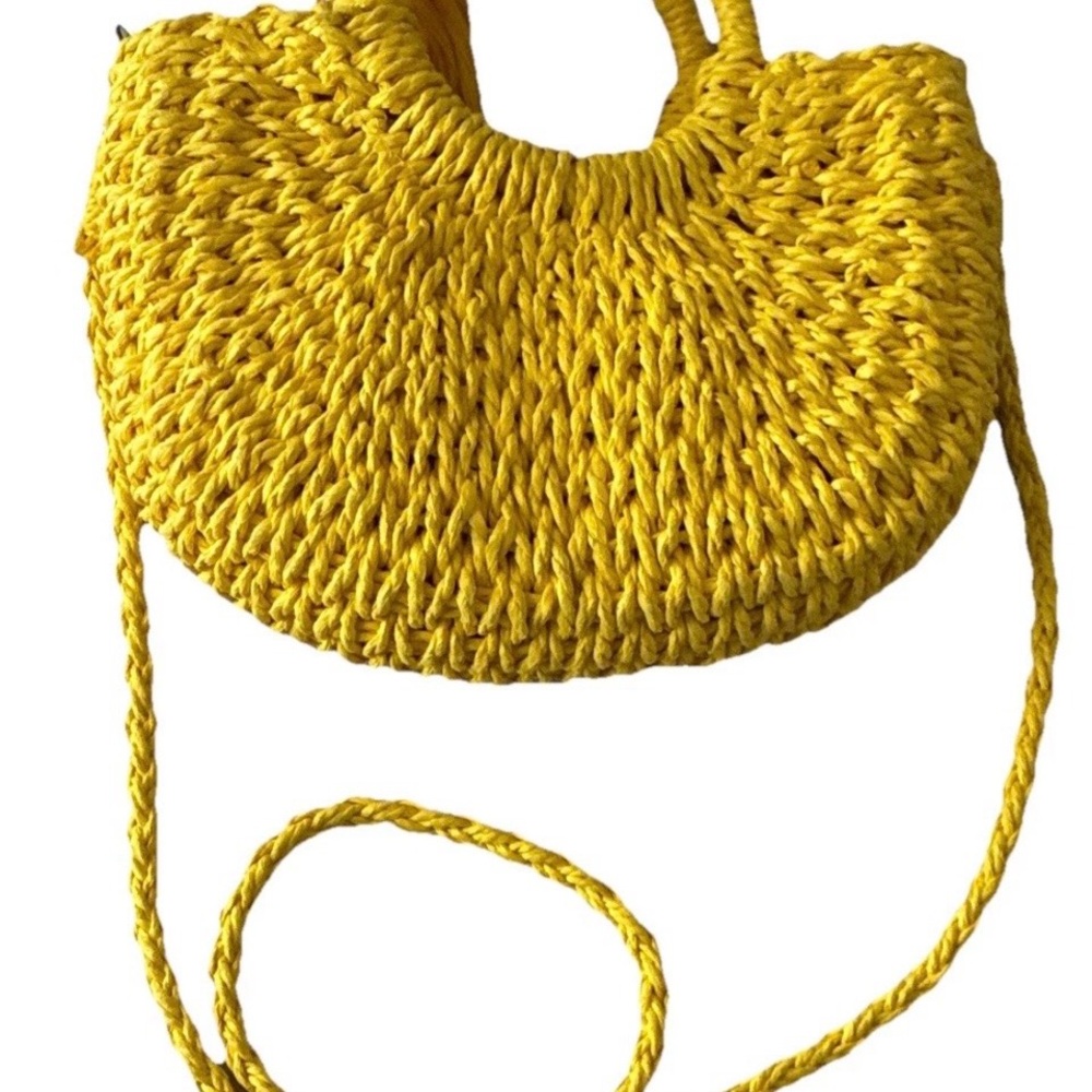 Most Wanted USA Top Handle Straw Crossbody Small Bag in Yellow - Picture 3 of 9